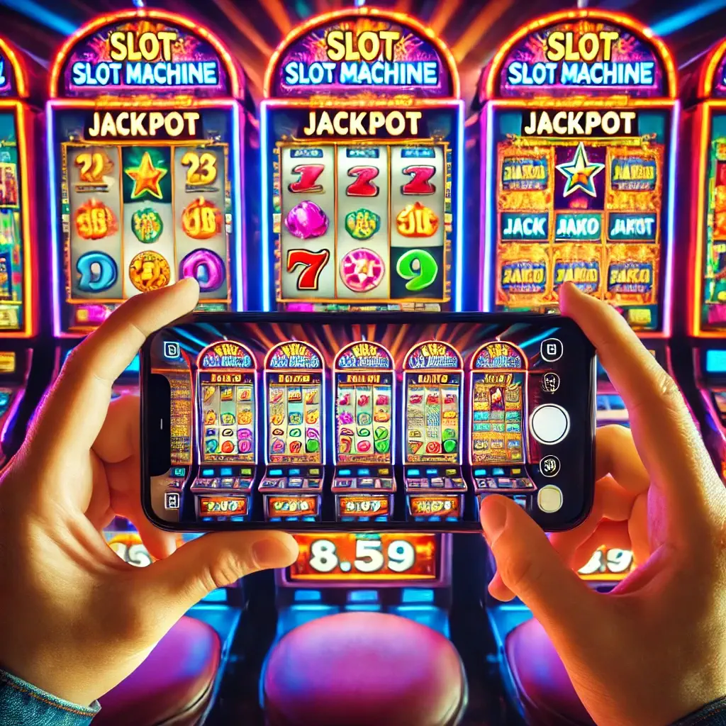 Playing slot machines on a mobile phone in a casino