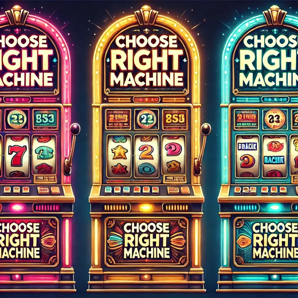 Three slot machines displaying Choose Right Machine game