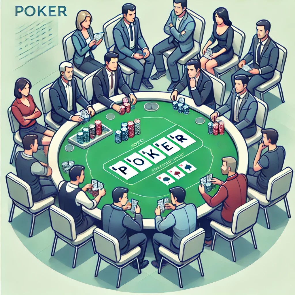 Focused poker players at a high-stakes poker table.