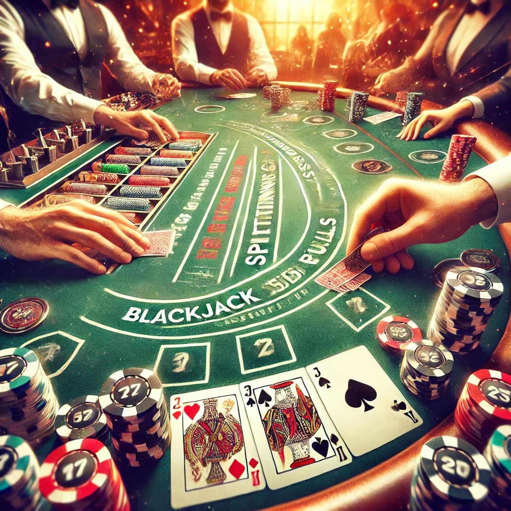 Blackjack splitting rules at casino table