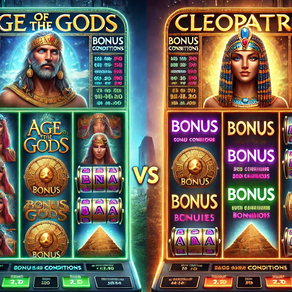 Comparison of bonus conditions for Age of the Gods and Cleopatra