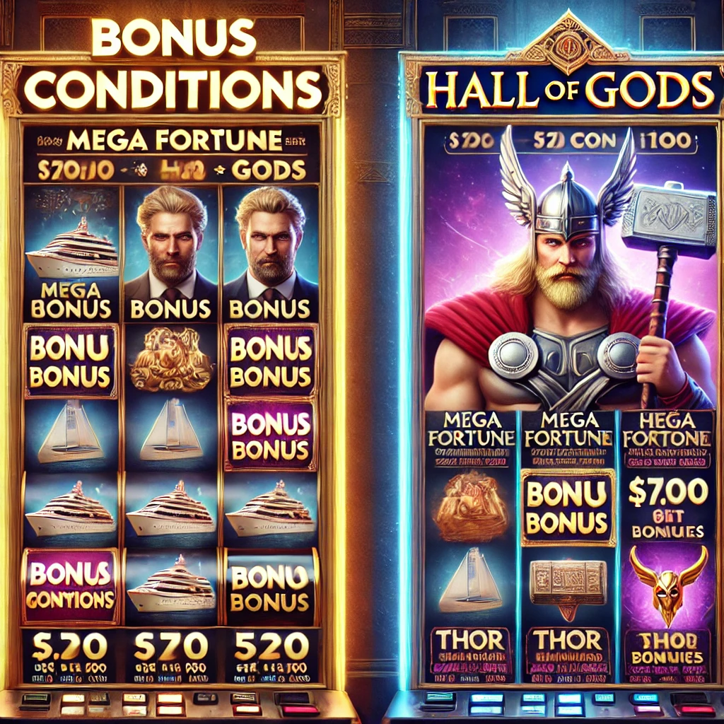 Bonus conditions for Mega Fortune and Hall of Gods