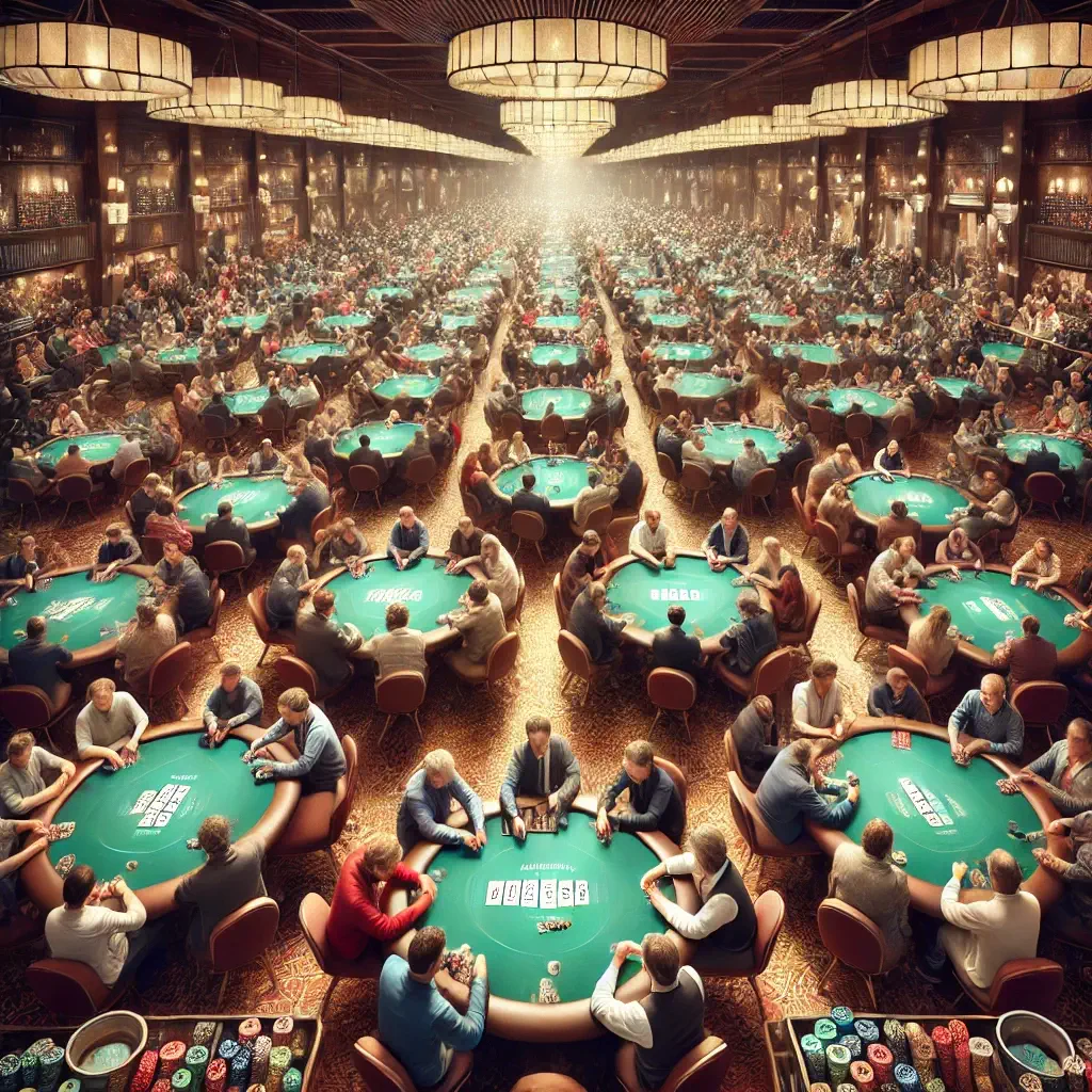 Large poker tournament with many tables and players