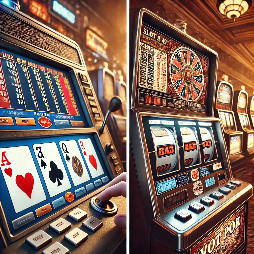 Video poker machine and traditional slot machine in a casino