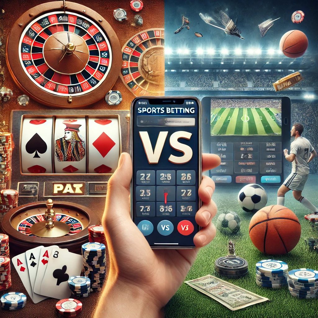 Casino games vs sports betting comparison with smartphone