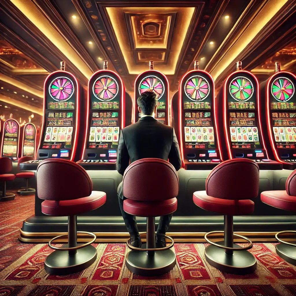 Person sitting at casino slot machines