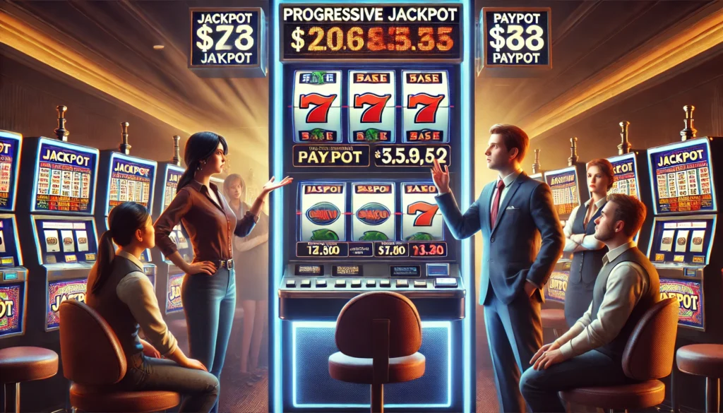 Player disputes the amount shown on a progressive jackpot slot machine in a casino.