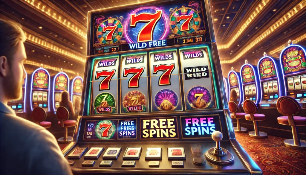 7s Wild Free Slots machine with free spins in action, featuring colorful 7 symbols and wilds.